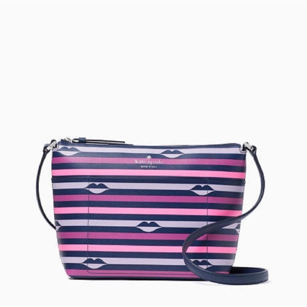Kate Spade NWT Patrice Pink and Blue Striped Lips / kiss Women's crossbody